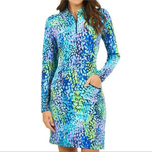 IBKUL Camille Dress S Long Sleeve Navy 1/4 Zip Tennis Golf Pickleball Pocket UPF